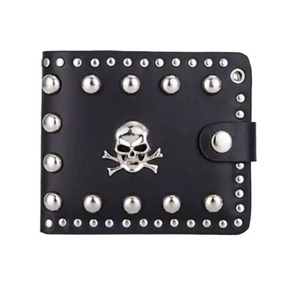 Vintage Black Leather Skull Wallet -O - Picture 4 of 4